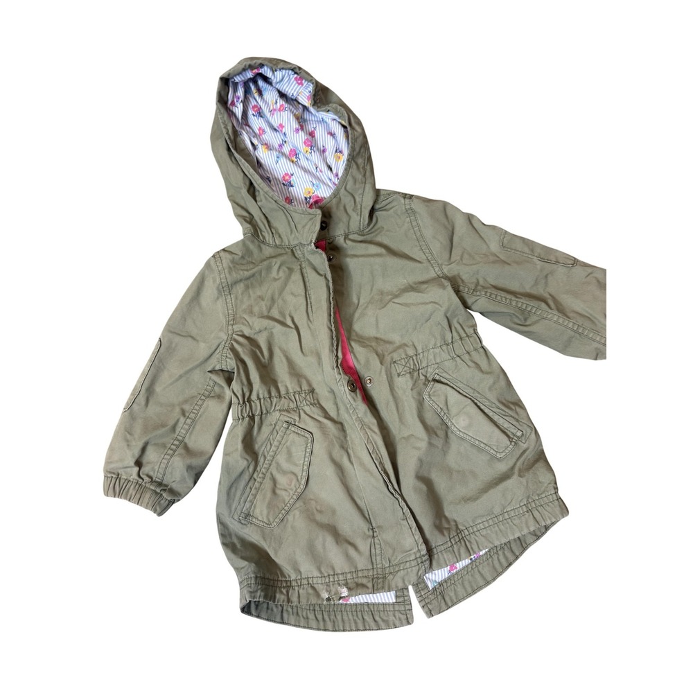Baby Gap Jacket Girls 2T Olive Green Hooded Anorak Parka Floral Lined Utility